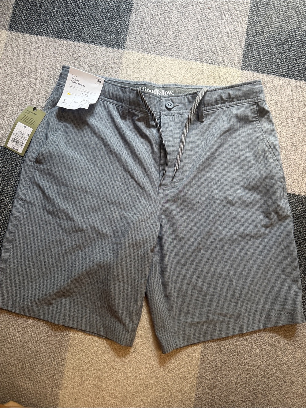 Goodfellow & Co Men's blue Gray Flat Front swim shorts